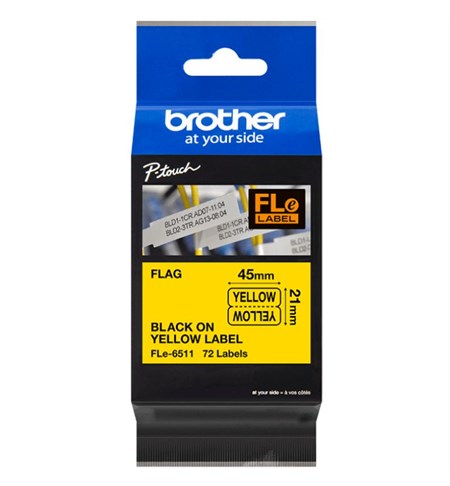 FLE-6511 Brother Die-Cut Tape Cassette - Black on Yellow, 45mm x 21mm